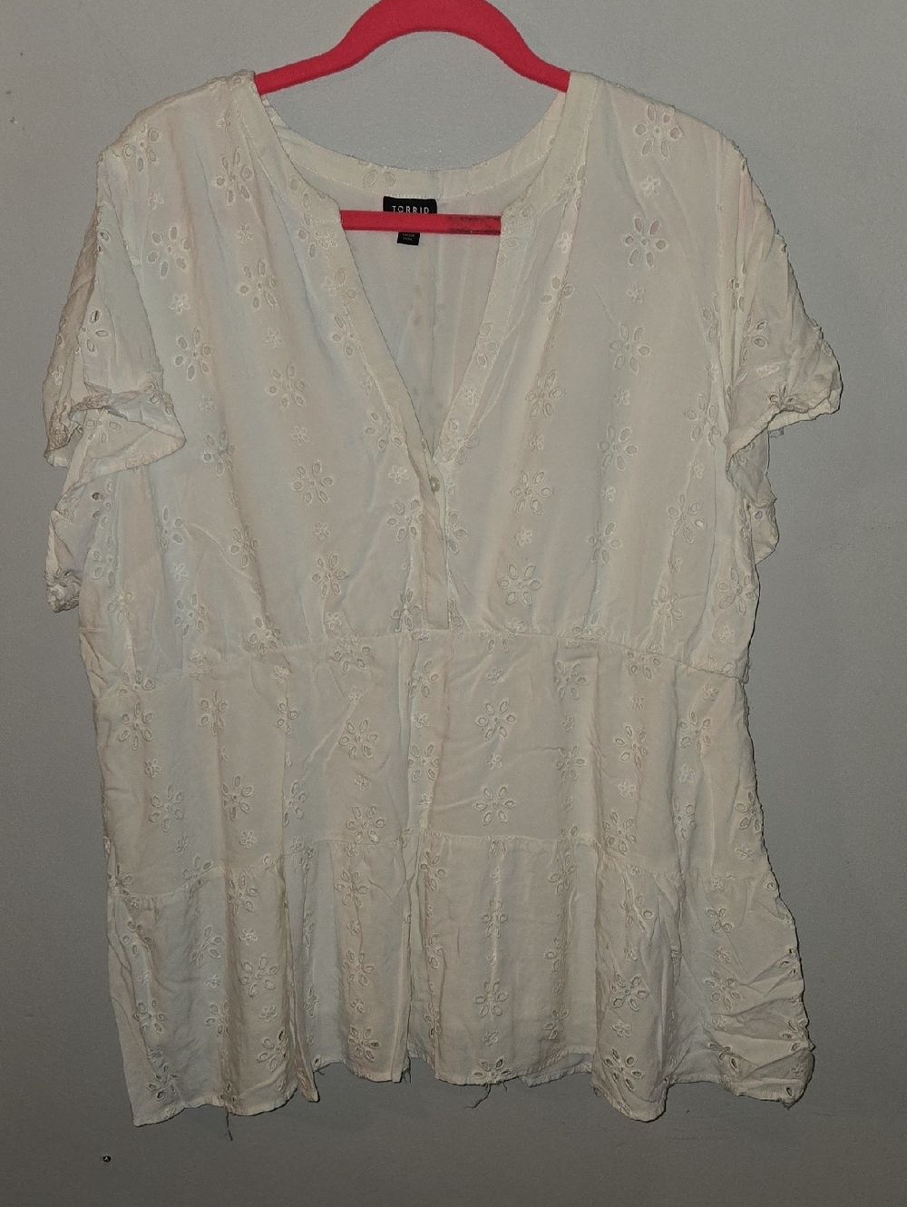 torrid Cream Eyelet V-Neck Peplum Blouse
